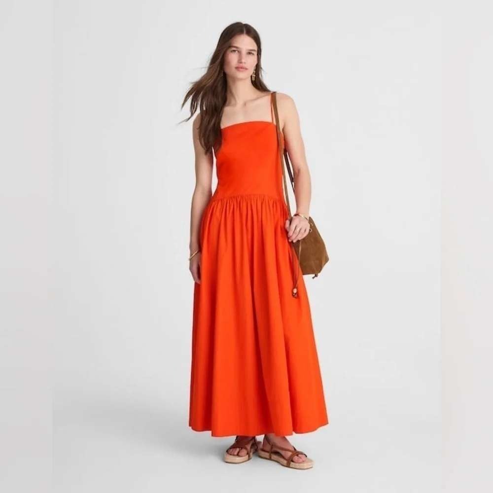 Madewell Poplin Seamed Maxi Dress 8 Fiery Orange 100% Cotton Vacation Sundress